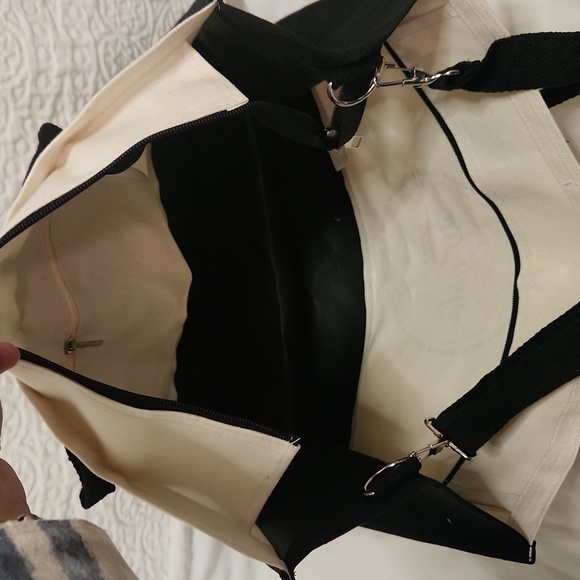 New! Canvas tote large bag with scripture religious Christian flower white black - Picture 6 of 7